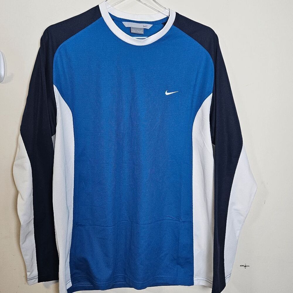 Nike Swoosh Colorblock Textured Active Dri-Fit Long Sleeve Men's Blue Black Whit